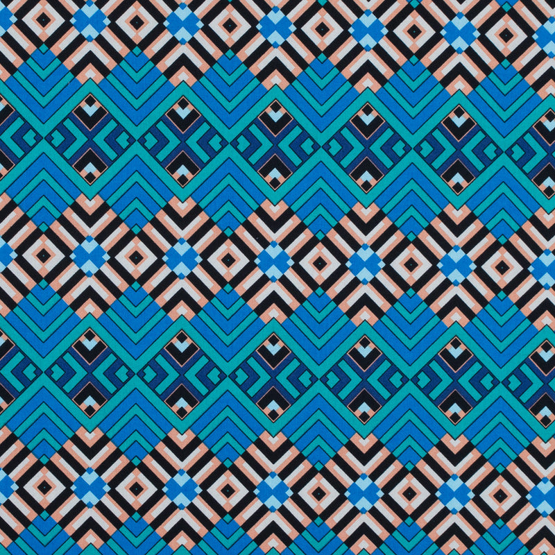 Campanula Blue and Shell Coral Geometric Cotton Poplin
