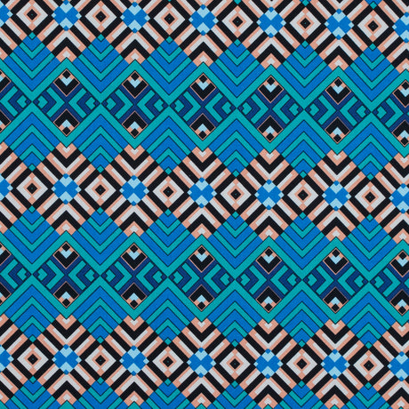 Campanula Blue and Shell Coral Geometric Cotton Poplin