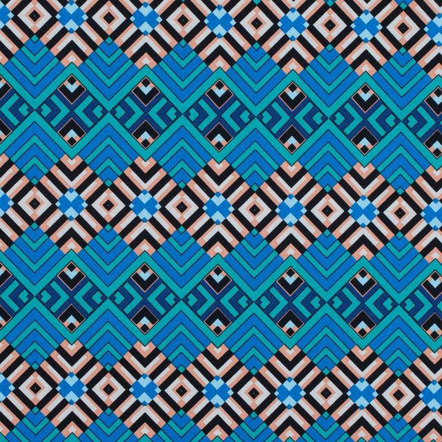 Campanula Blue and Shell Coral Geometric Cotton Poplin