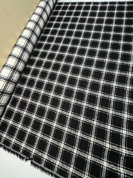 Wool Blend Bouclé Checked Black White