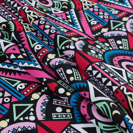 Victoria Blue/Magenta Multicolor Geometric Printed Stretch Cotton Twill