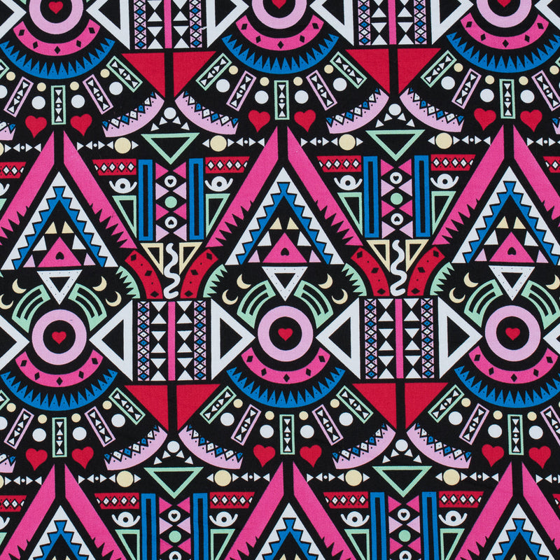 Victoria Blue/Magenta Multicolor Geometric Printed Stretch Cotton Twill