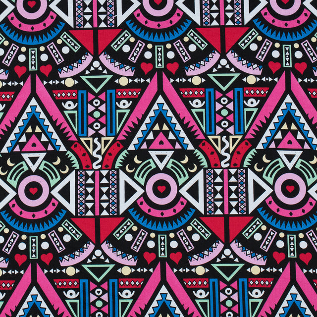 Victoria Blue/Magenta Multicolor Geometric Printed Stretch Cotton Twill
