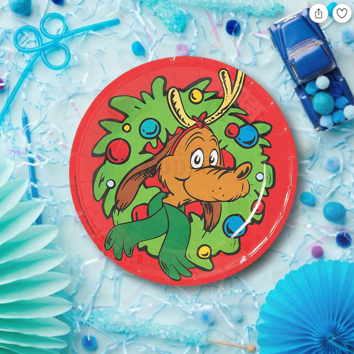 8 Count 7" The Grinch Max Multicolor Disposable Paper Dessert Plates Festive Christmas Party Tableware