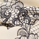 Mood Exclusive Italian Black on Putty Floral Lace Border Digitally Printed Silk Organza