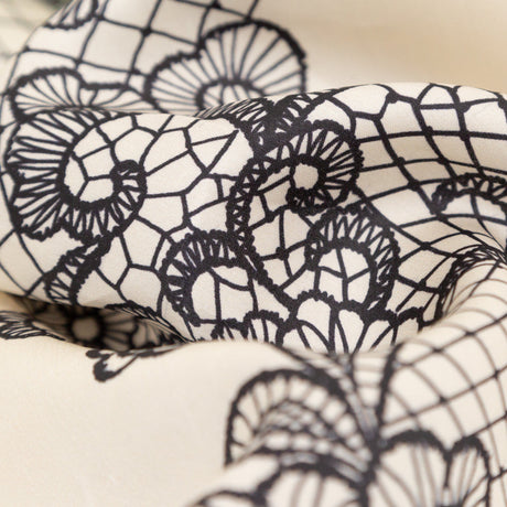 Mood Exclusive Italian Black on Putty Floral Lace Border Digitally Printed Silk Organza