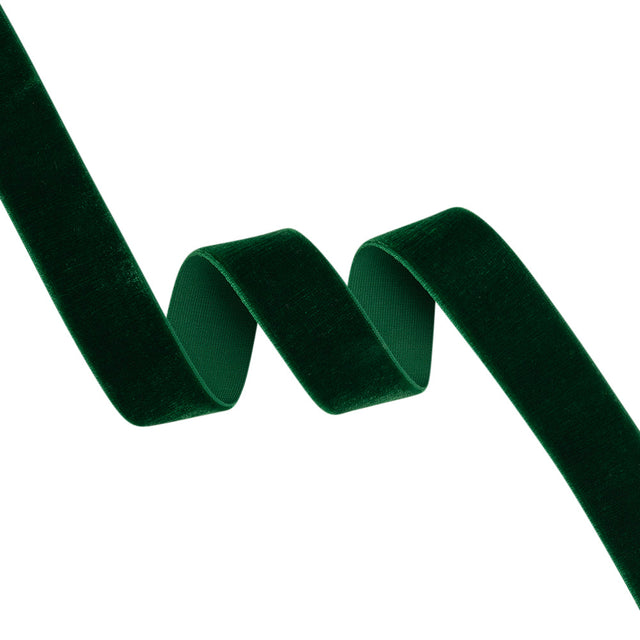 Stretch Velvet Ribbon Trim Made in Italy - 0.875" - Emerald Green - Gislaine Collection