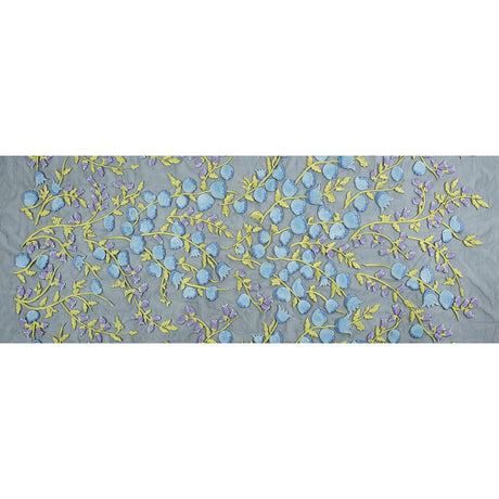 Sunny Lime, Orchid Bloom and Blue Bell Floral Embroidered Lace on Black Tulle