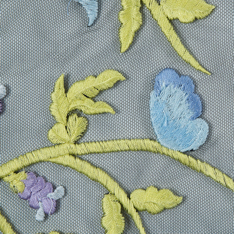 Sunny Lime, Orchid Bloom and Blue Bell Floral Embroidered Lace on Black Tulle