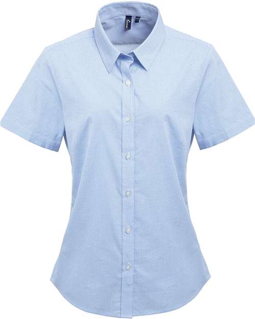 Women's Microcheck Gingham Short Sleeve Cotton Dress Shirt