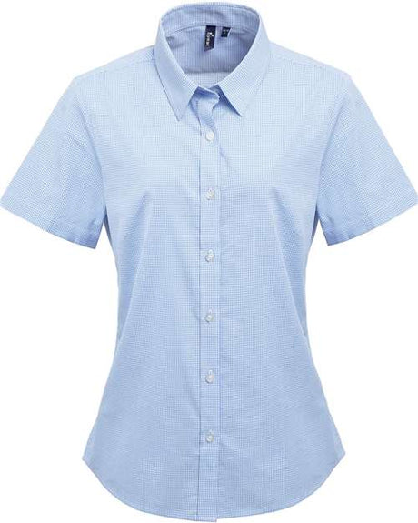 Women's Microcheck Gingham Short Sleeve Cotton Dress Shirt