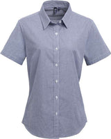 Women's Microcheck Gingham Short Sleeve Cotton Dress Shirt