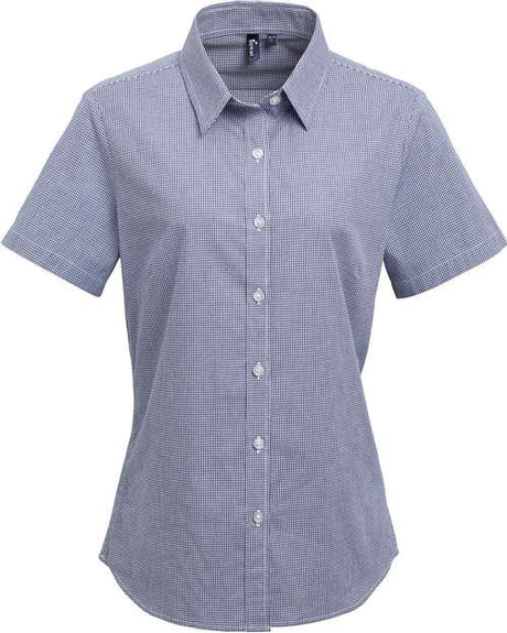 Women's Microcheck Gingham Short Sleeve Cotton Dress Shirt