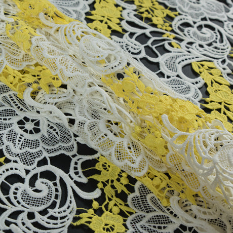 Embroidered Guipure Lace - White and Yellow Floral