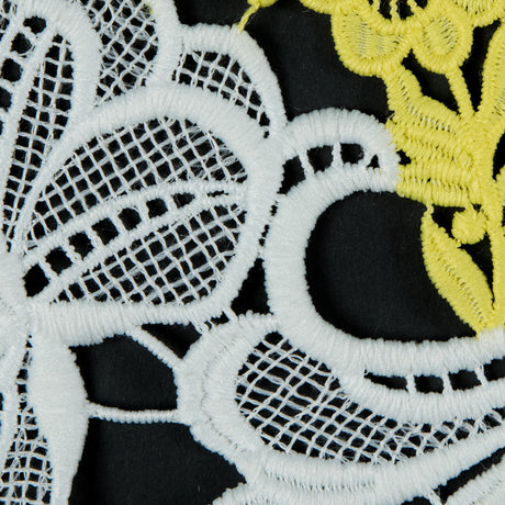 Embroidered Guipure Lace - White and Yellow Floral