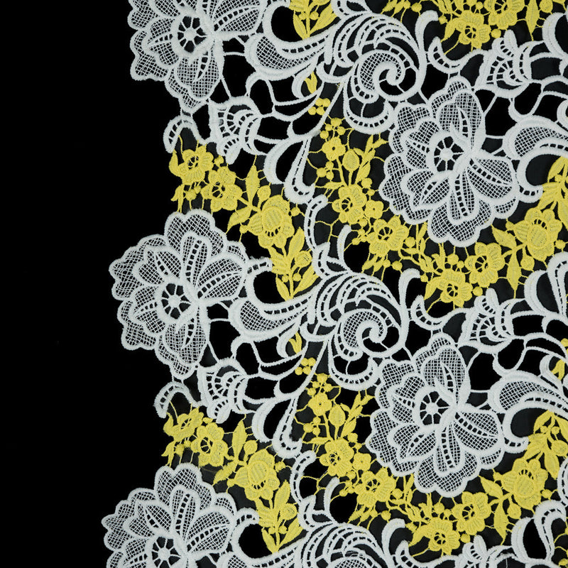Embroidered Guipure Lace - White and Yellow Floral