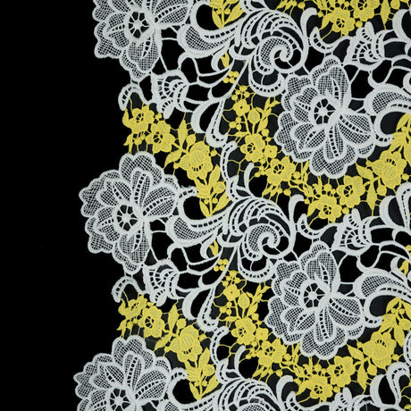Embroidered Guipure Lace - White and Yellow Floral