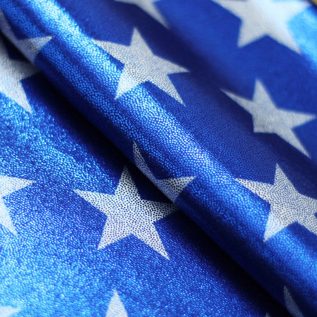 Freedom Star And Stripe Foil Polyester Spandex Fabric - Red, White, And Blue Patriotic Stars And Stripes, 58-60" Width (1 Yard)