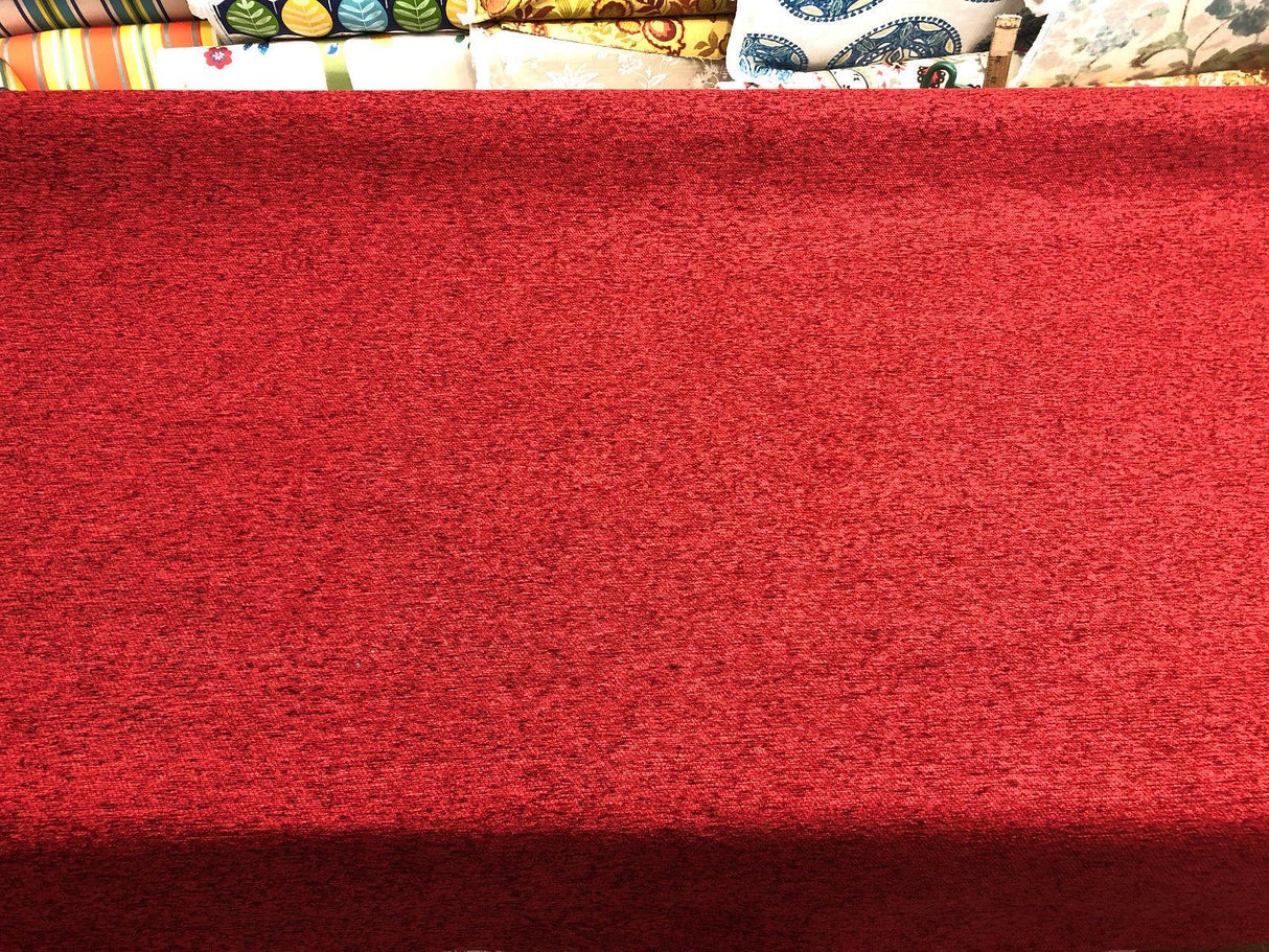 Ruby Red Heavy Solid Chenille Backed Upholstery Fabric - Ruby Red Solid, 56" Width (1 Yard)
