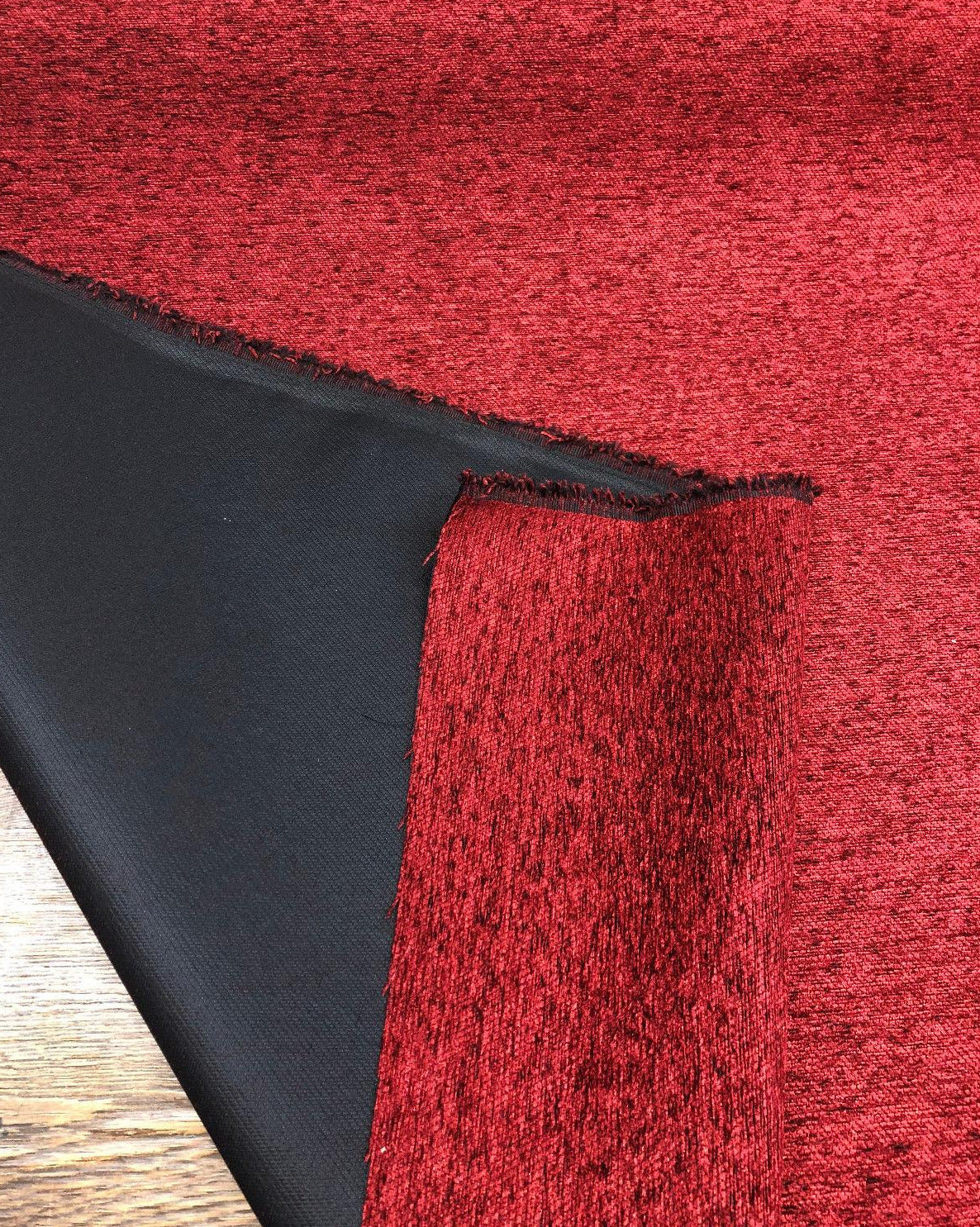 Ruby Red Heavy Solid Chenille Backed Upholstery Fabric - Ruby Red Solid, 56" Width (1 Yard)