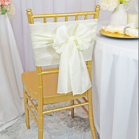 10 Pieces Crushed Taffeta Chair Sashes 9.5 x 108 inches Ivory Classic Elegance