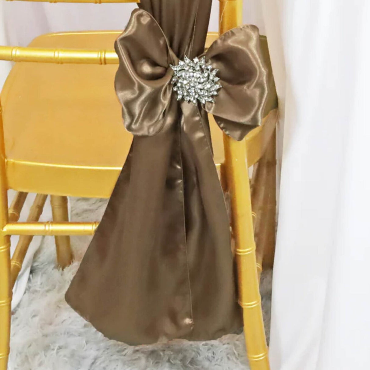 10 Pieces Latte Satin Fabric Chair Wraps, 8"x108" Stylish Decor Bands