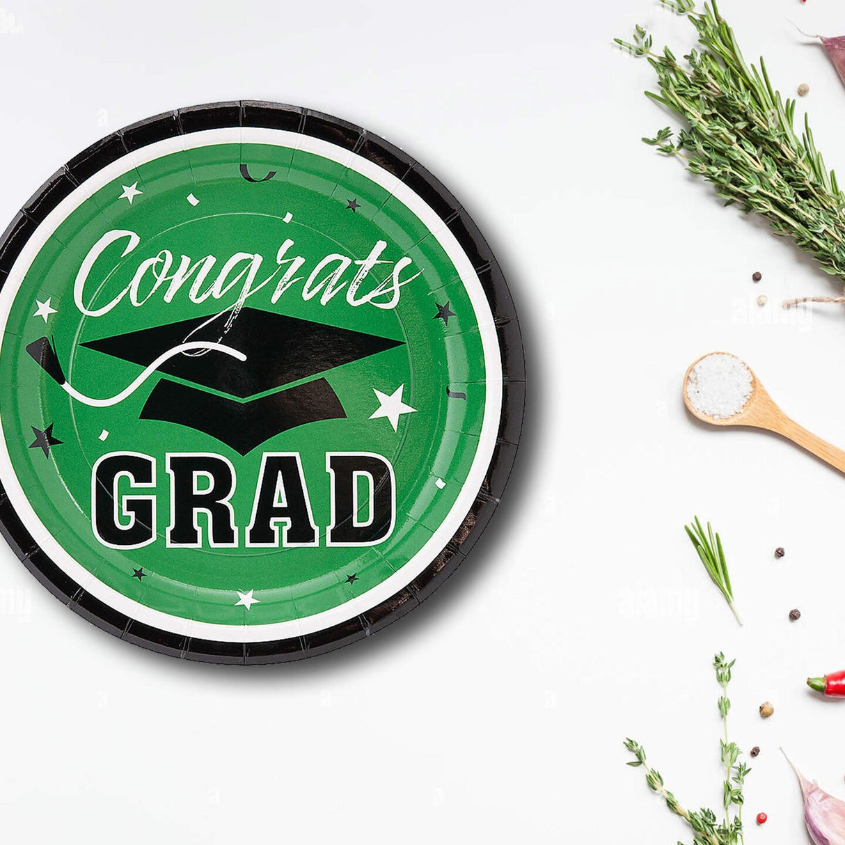 25 Count Green Congrats Grad Paper Dessert Plates Graduation Party Supplies