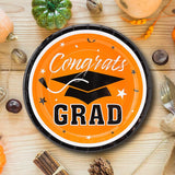 25 Count Orange Congrats Grad Paper Dessert Plates Graduation Party Disposable Plates