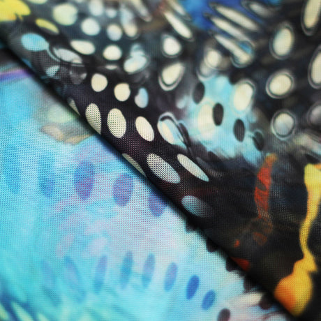 Aquarius Polyester Spandex Fabric - Multicolor Abstract Print, 58/60" Width, 240 GSM, 4-Way Stretch (1 Yard)