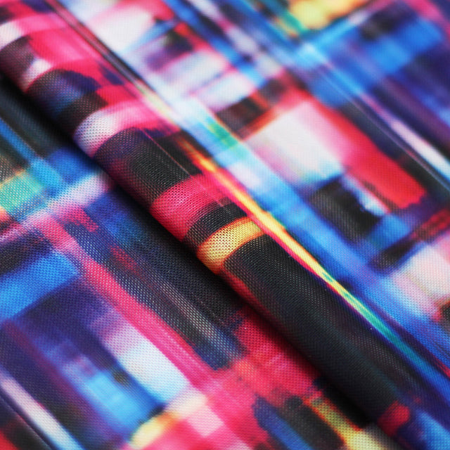 Optic Plaid Polyester Spandex Fabric - Blue And Multi Plaid, 58/60" Width (1 Yard)