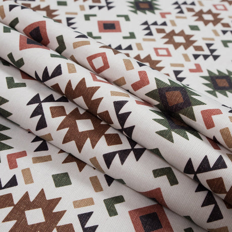 Brown and Green Geometric Printed Brushed Canvas