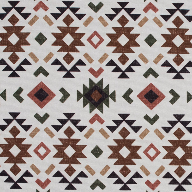 Brown and Green Geometric Printed Brushed Canvas