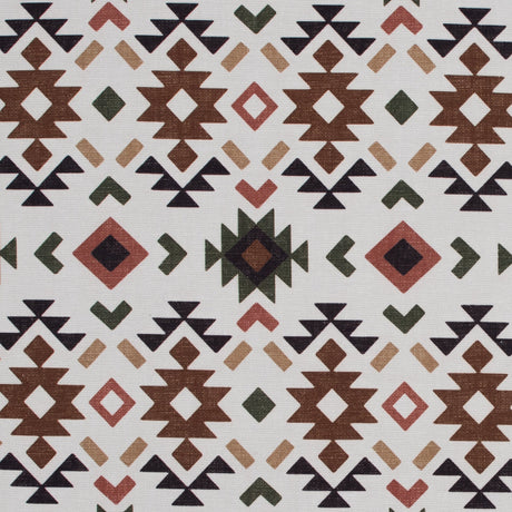 Brown and Green Geometric Printed Brushed Canvas