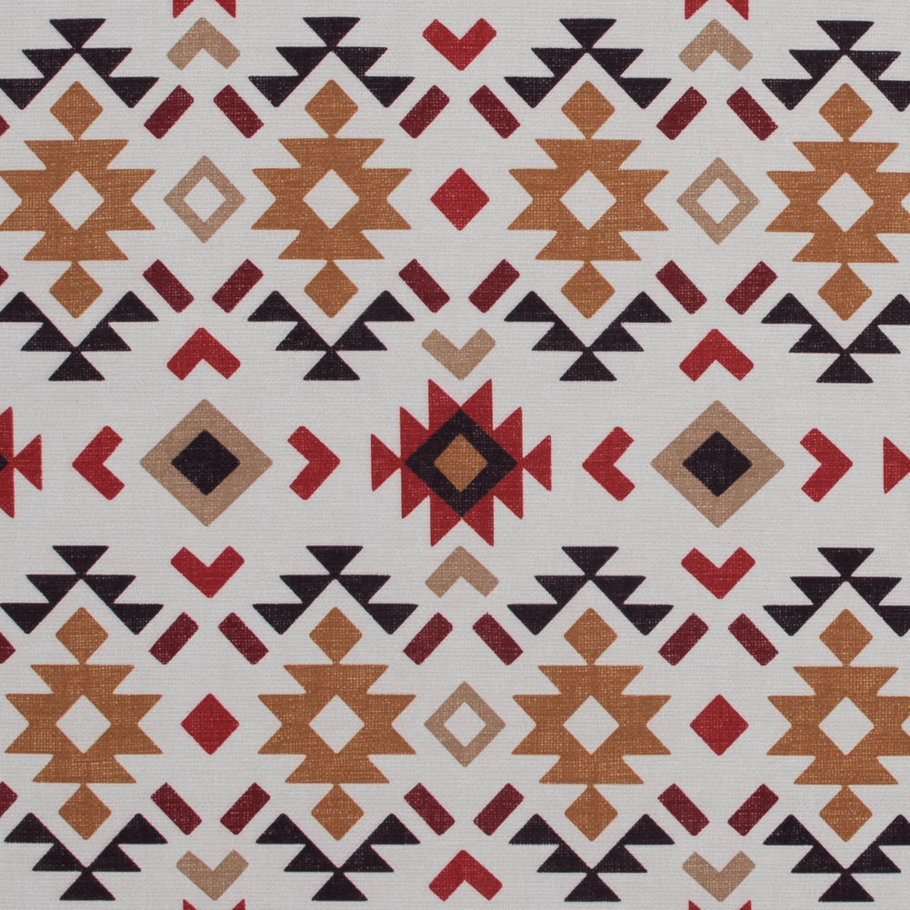 Red and Mustard Geometric Printed Brushed Canvas