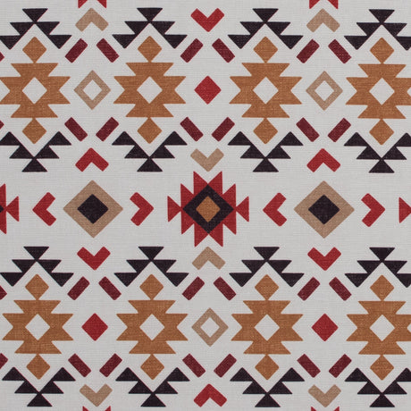 Red and Mustard Geometric Printed Brushed Canvas