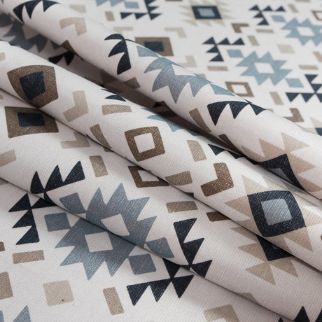Beige and Gray Geometric Printed Brushed Canvas