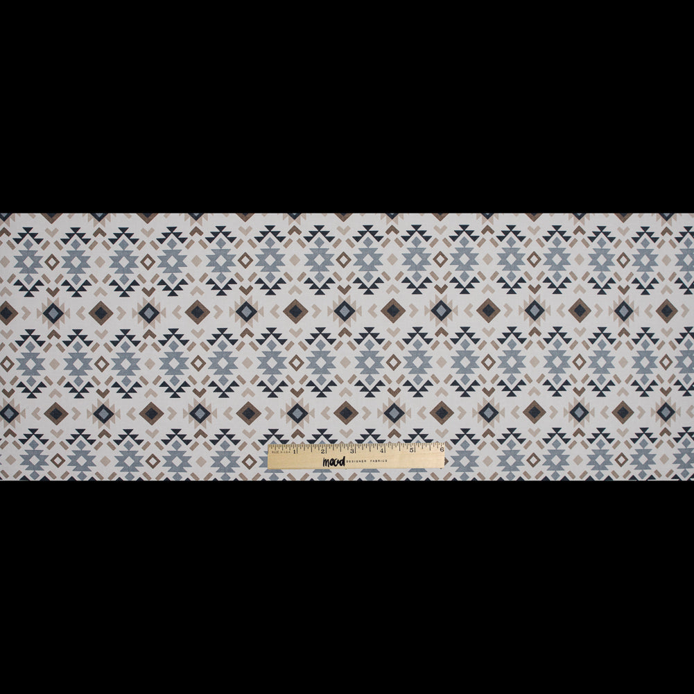 Beige and Gray Geometric Printed Brushed Canvas