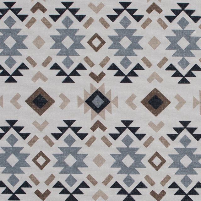 Beige and Gray Geometric Printed Brushed Canvas