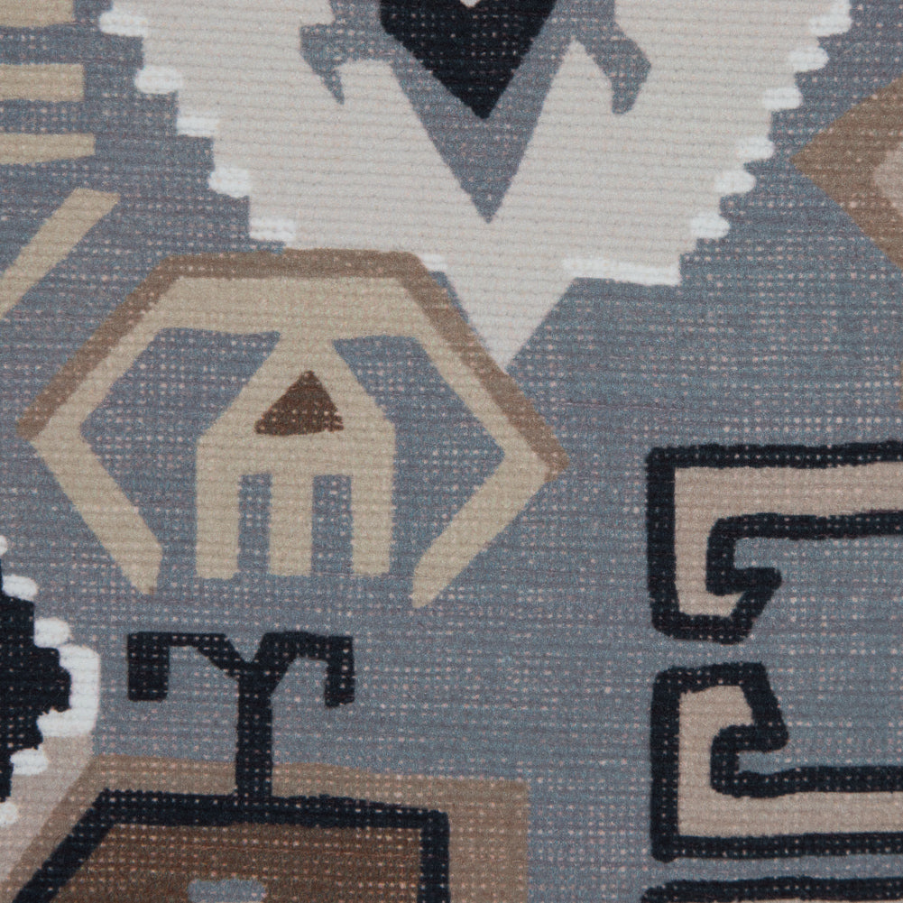Beige and Gray Aztec Printed Brushed Canvas