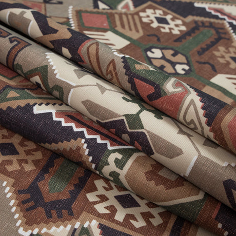 Brown and Green Aztec Printed Brushed Canvas