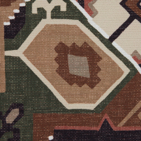 Brown and Green Aztec Printed Brushed Canvas