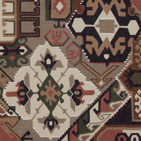 Brown and Green Aztec Printed Brushed Canvas