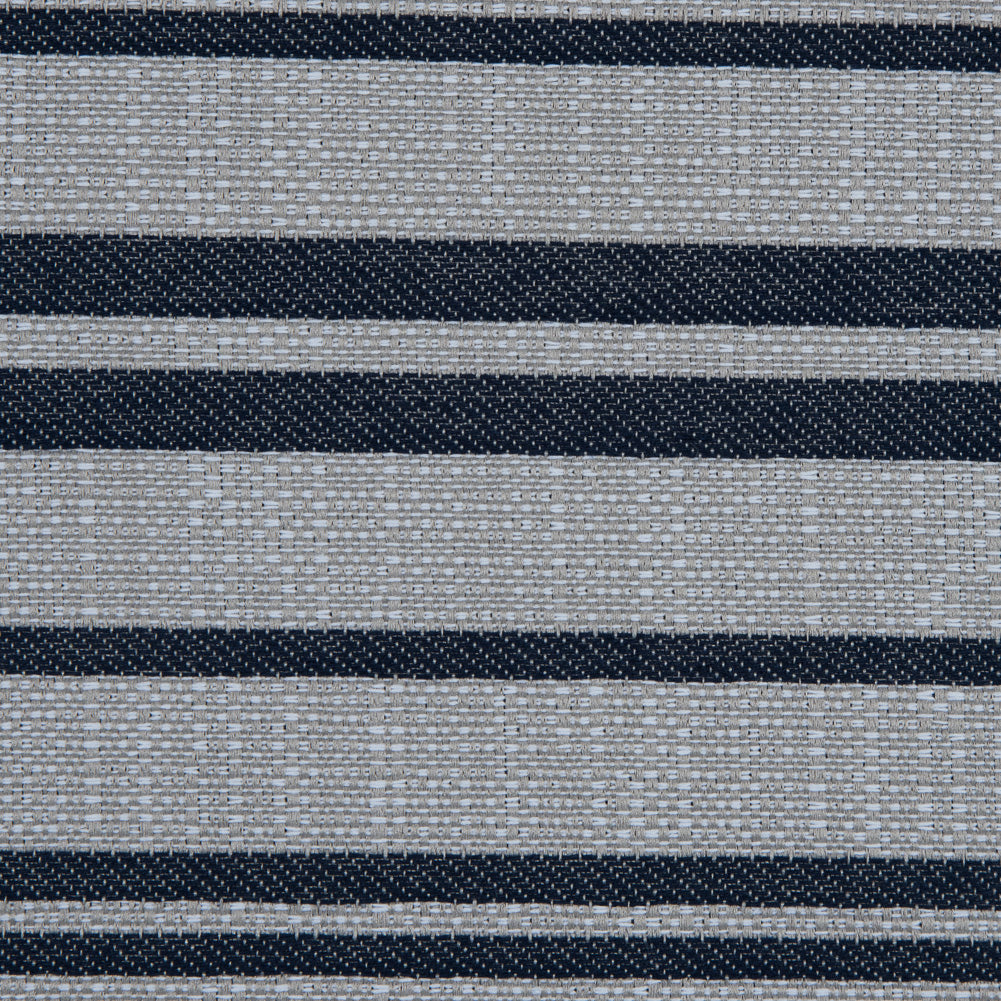 Navy Blazer and Beige Barcode Striped Polyester Woven