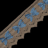 Beige and Blue Crochet Chenille Trim - 1.5"
