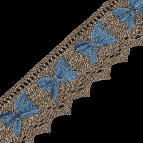 Beige and Blue Crochet Chenille Trim - 1.5"