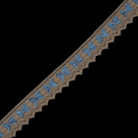 Beige and Blue Crochet Chenille Trim - 1.5"