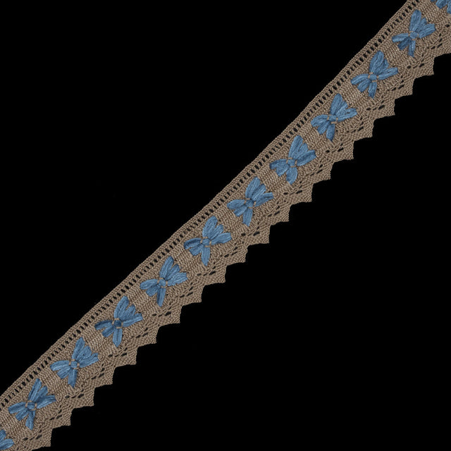 Beige and Blue Crochet Chenille Trim - 1.5"