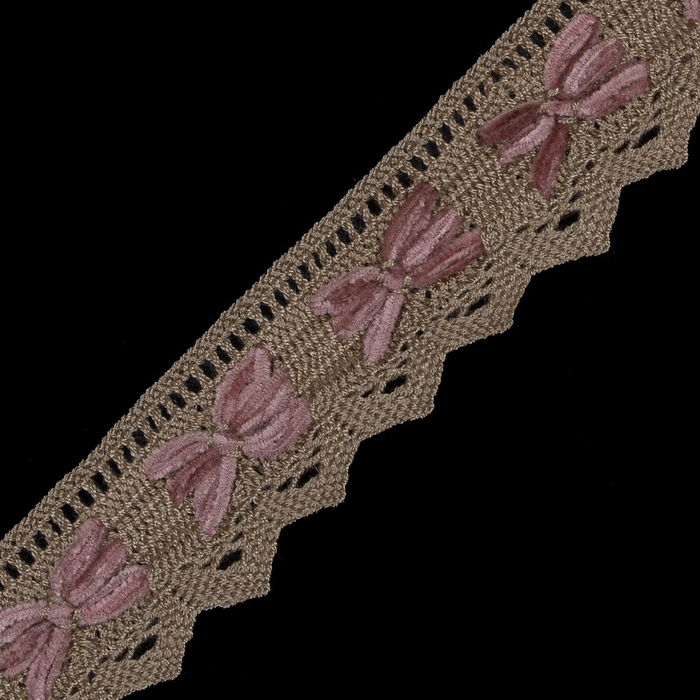 Beige and Pink Crochet Chenille Trim - 1.5"