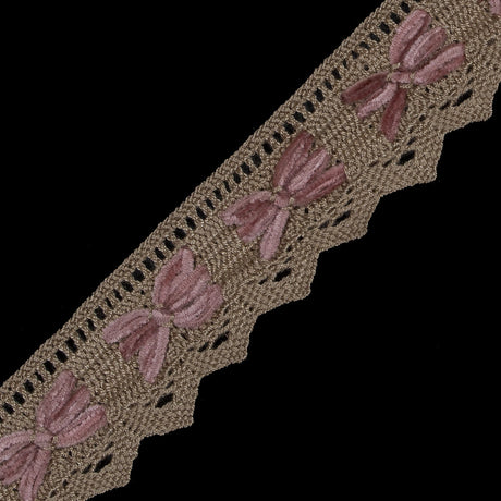 Beige and Pink Crochet Chenille Trim - 1.5"