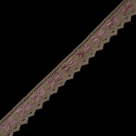 Beige and Pink Crochet Chenille Trim - 1.5"